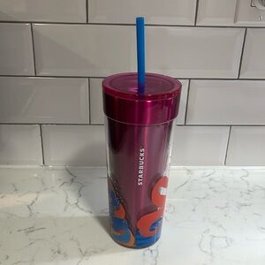 Starbucks | New metal insulated plastic 16oz cup Peony abstract